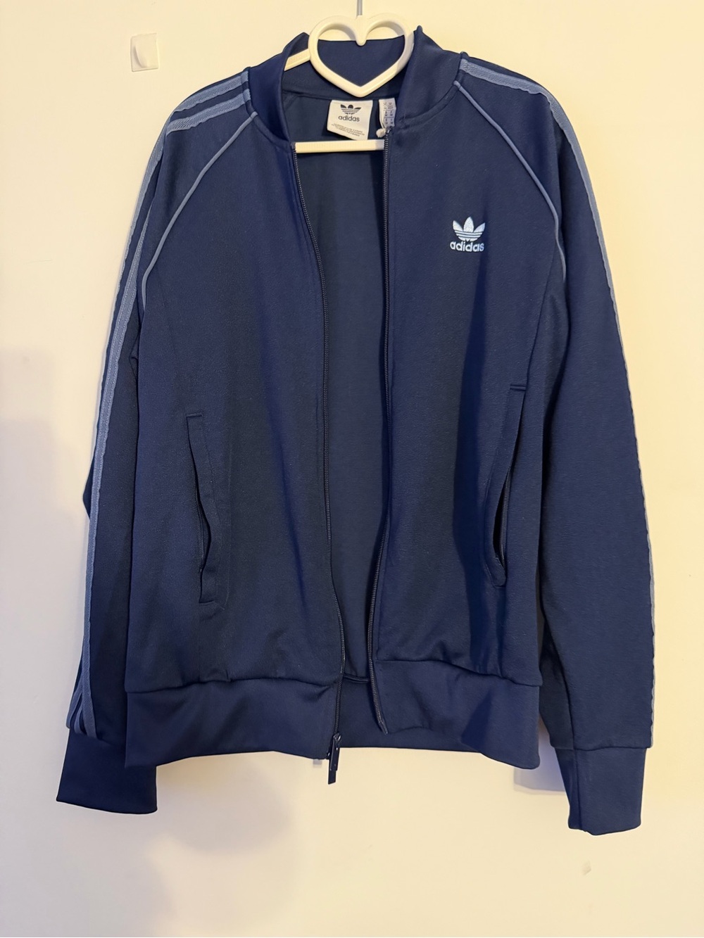 adidas Navy Blue Lightweight Track Jacket with Light Blue Stripes